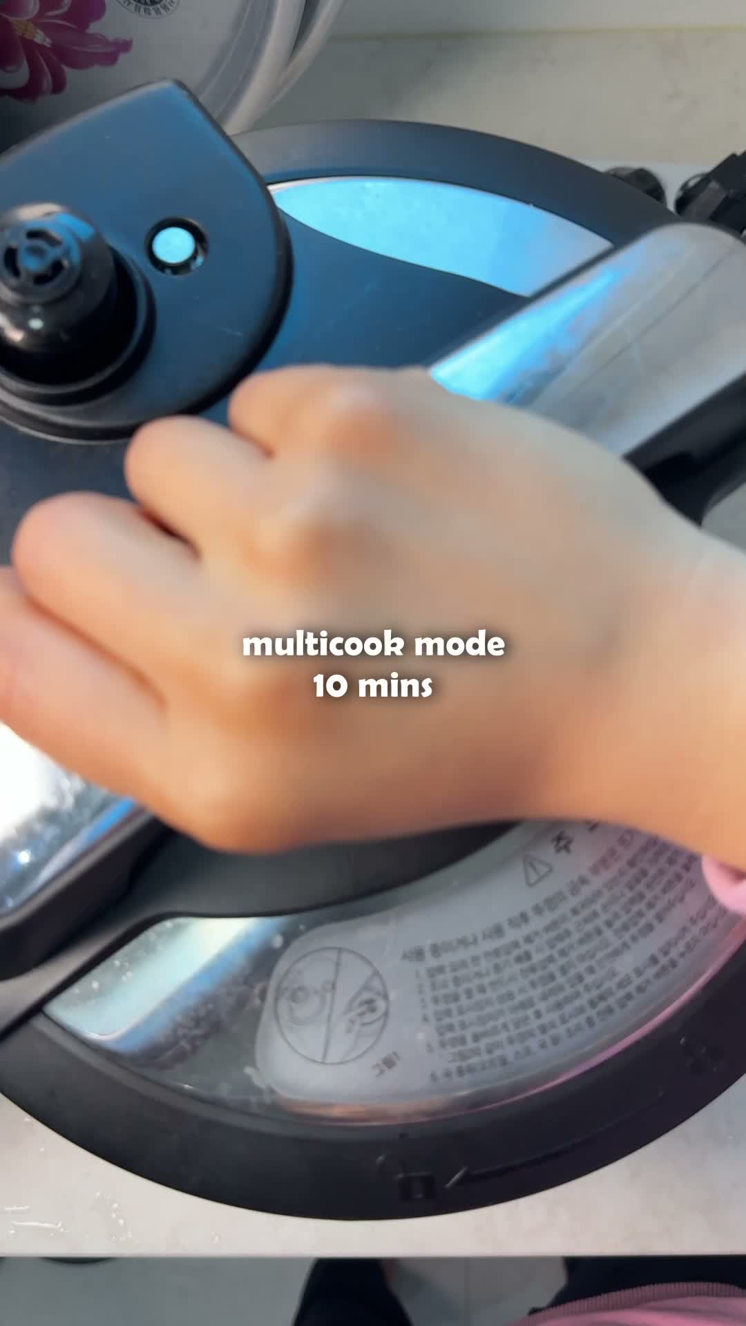Pressure cooker set to multicook mode for 10 minutes