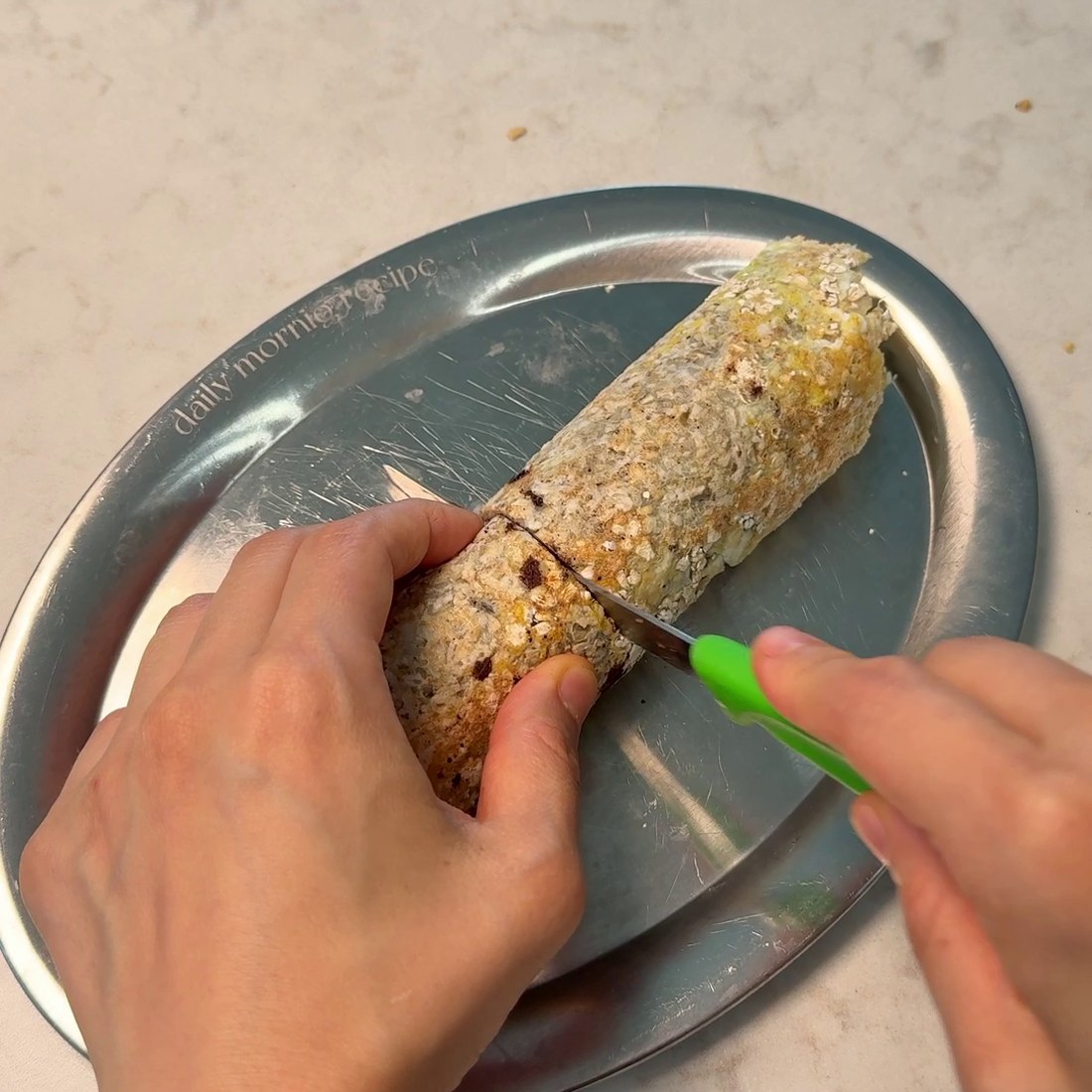 Crepe rolled up around banana and sliced