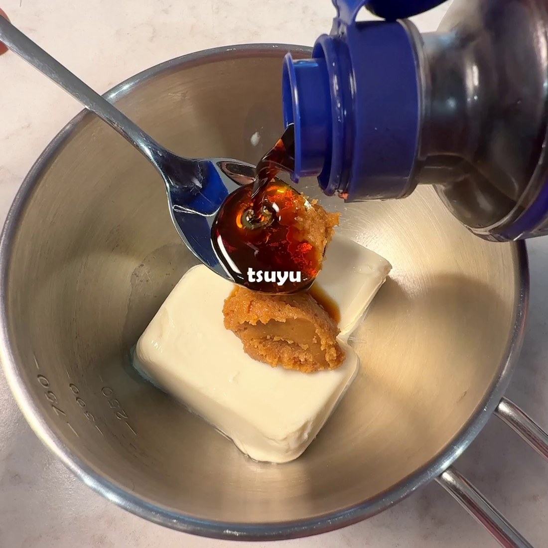 Tofu, miso, and tsuyu mixed into a sauce
