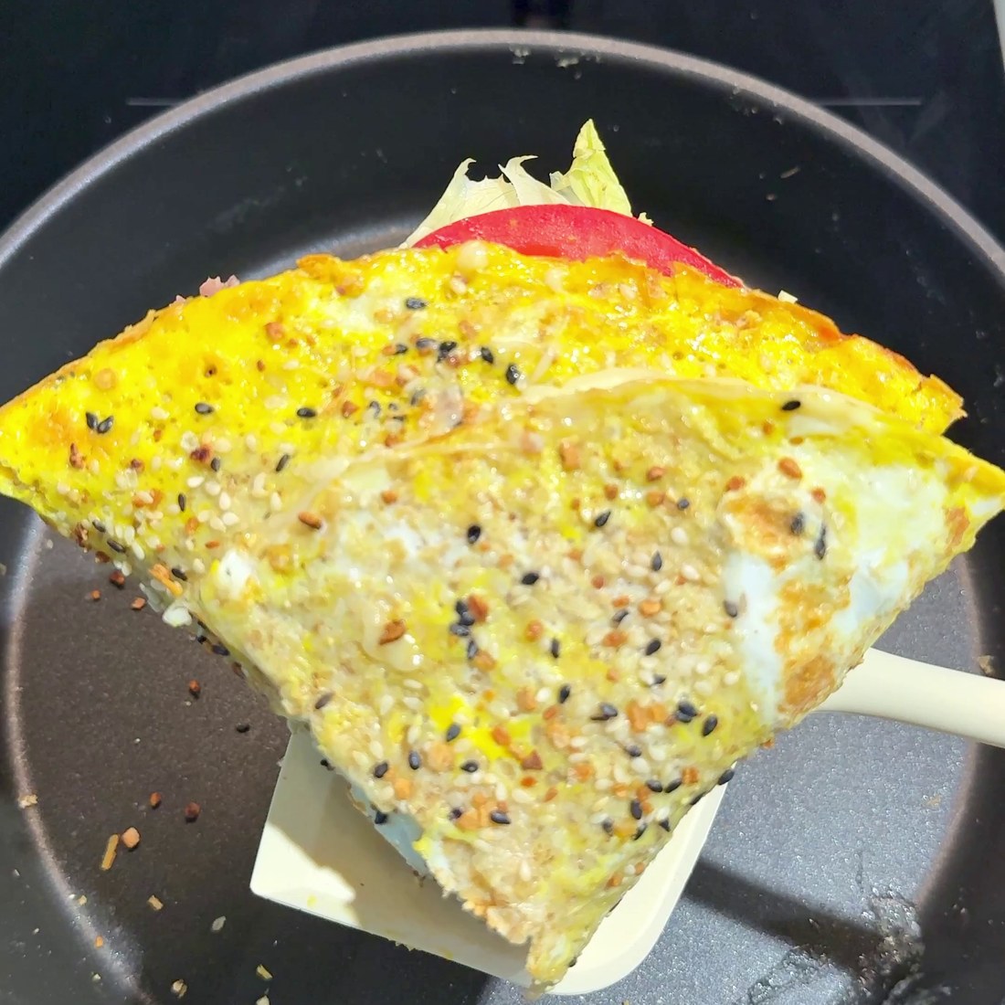 Finished folded oatmeal sandwich in the pan